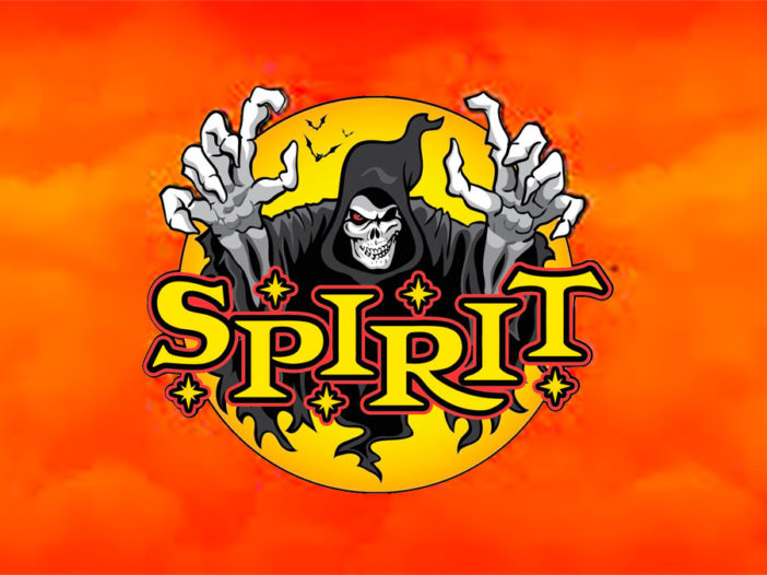 spirit halloween logo on orange cloud background
